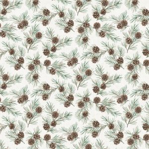 White Linen Christmas Off White Pine Cones by Northcott Studio