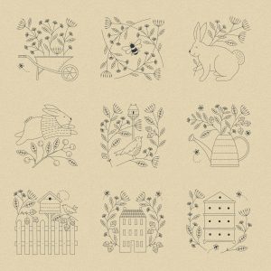 Bloom and Grow Bloom And Grow Embroidery Panel Linen by Kathy Schmitz for Moda