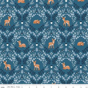 Twilight Creatures Wild Fawns Blue by Natalia Juan Abello for Riley Blake