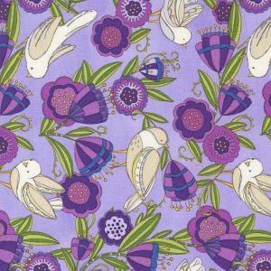 Pansys Posies Lavender Birdies In The Posies Novelty Bird by Robin Pickens for Moda