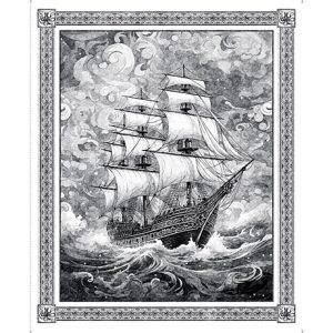 Ocean Blues Charcoal Ship Panel by Morris Creative Group for QT Fabrics