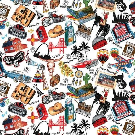 Blank Quilting Fabrics Lifes A Kick Route 66 Motifs White