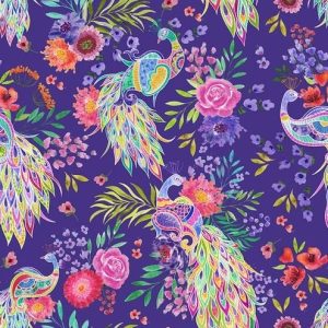 Dark Purple Peacock and Flowers Asina by Satin Moon Designs