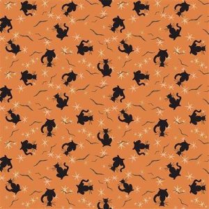 Clothworks Retro Halloween Orange and Black Cats By Don DiPaolo