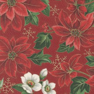 Moda Fabrics Merry Manor Metallic Deb Strain Red Green Poinsettia