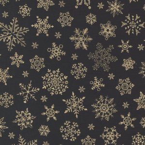 Moda Fabrics Merry Manor Metallic Deb Strain Black Snowflakes