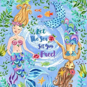 Sykel Enterprises Let The Sea Set You Free Cotton Quilting Fabric Panel-Mermaid and Seascape Cotton Panel 24 x 44