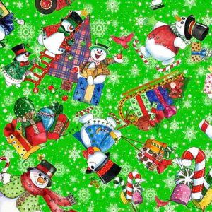 Snowman Follies by Desiree's Designs Snowman Tossed Green QT