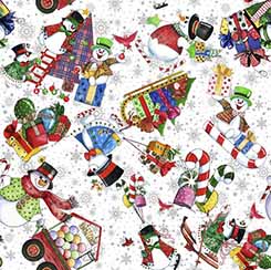 Snowman Follies by Desiree's Designs Snowman Tossed White QT