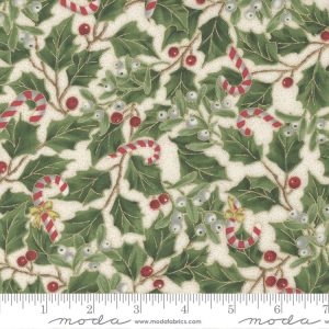 Moda Fabrics Merry Manor Metallic Deb Strain Cream Floral Candy Canes