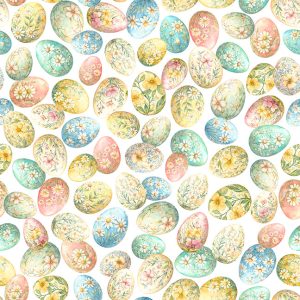 QT Cuties 3 Easter Eggs White by Morris Creative Group for QT Fabrics