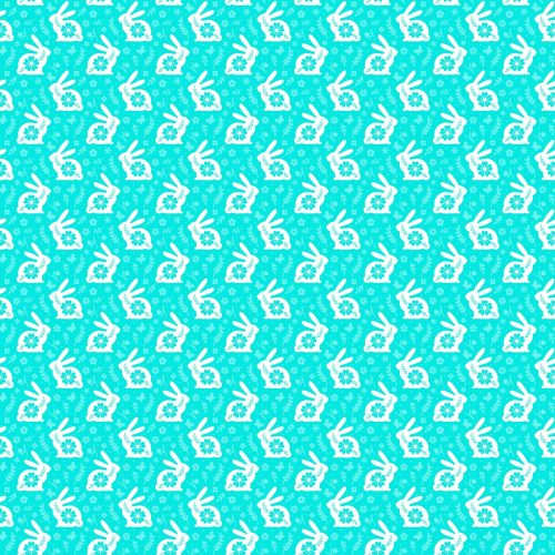 Easter Brunch Folk Art Bunnies Teal by Patrick Lose Fabrics