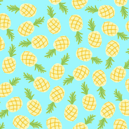 Let’s Flamingle Tossed Pineapples Light Blue by Sundance Studios for Blank Quilting