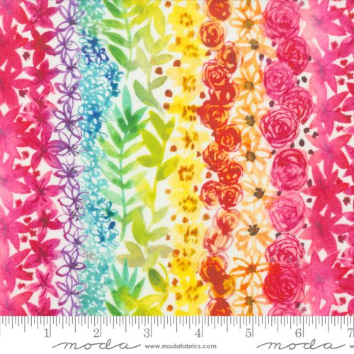 Flower Patches Doodled Rainbow Stripes Watercolor Floral Rainbow by Amarilys Henderson for Moda