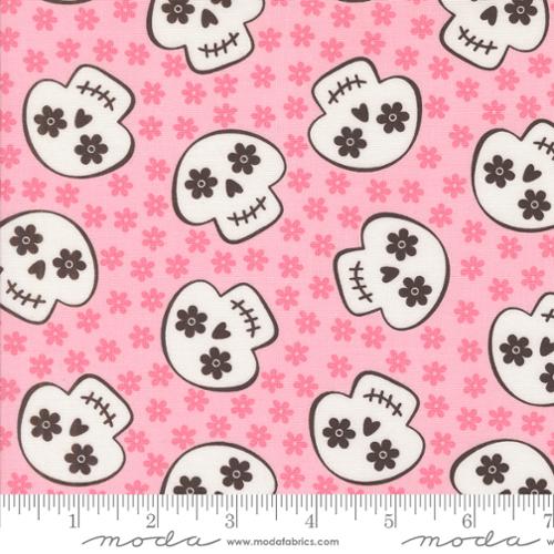 Fab Boo Lous Cheery Skull Novelty Skulls Flowers Candy Pink by Me and My Sister Designs for Moda