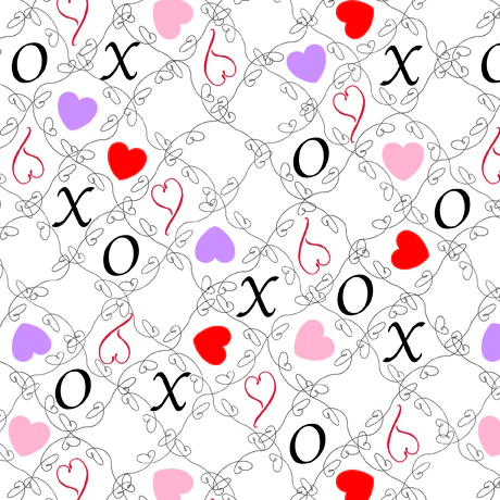 Lovebugs Tossed X’s & O’s White by Embellish Express for QT Fabrics