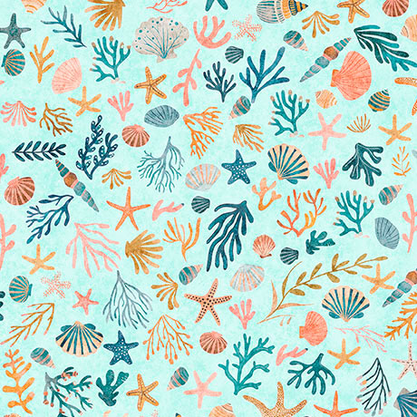 Deep Sea Dazzle Coral Light Aqua by Morris Creative Group for QT Fabrics