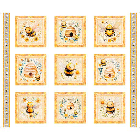 Buzz, Buzz, Buzz Bees Pictures Panel by Morris Creative Group for QT Fabrics