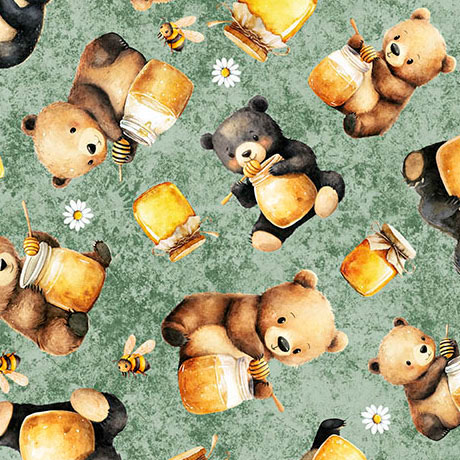 Buzz, Buzz, Buzz Bears & Honey Sage by Morris Creative Group for QT Fabrics