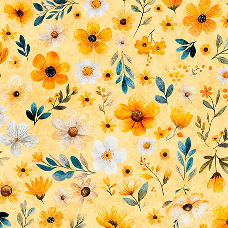 Buzz, Buzz, Buzz Floral Yellow by Morris Creative Group for QT Fabrics
