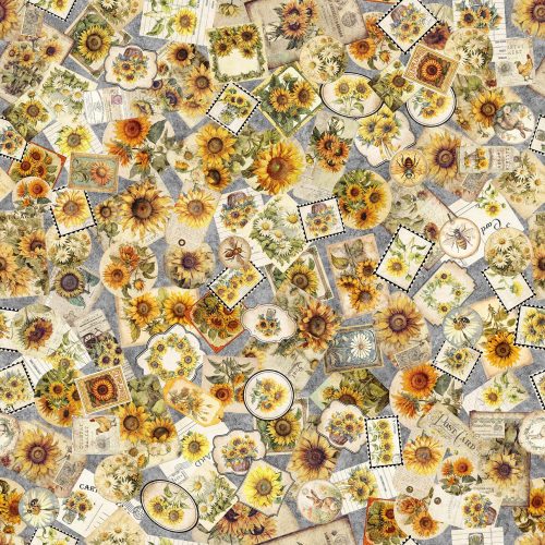 Sunflower Serenade Sunflower Ephemera Gray by Morris Creative Group for QT Fabrics