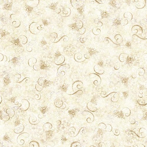 Sunflower Serenade Bee & Scroll Tonal Oatmeal by Morris Creative Group for QT Fabrics
