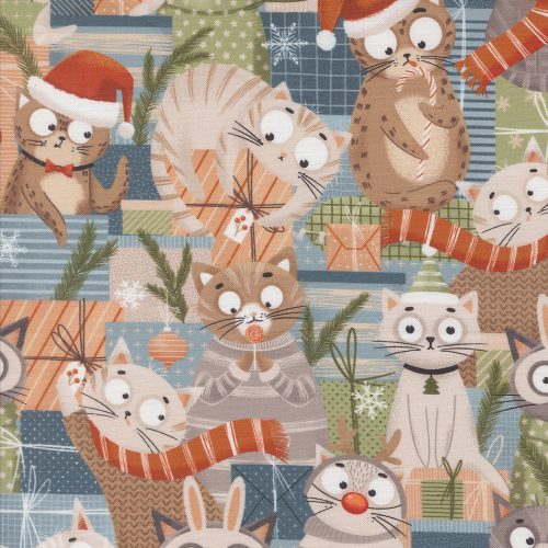 Purrfect Christmas Jolly Kitties Cats Presents Multi by Elena Amo for Moda