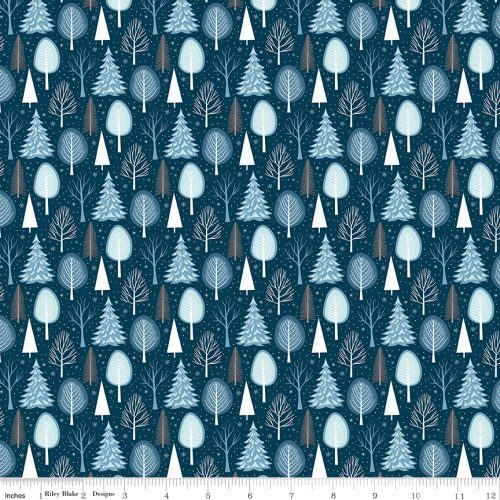 Winter Magic Trees Navy by Dani Mogstad for Riley Blake