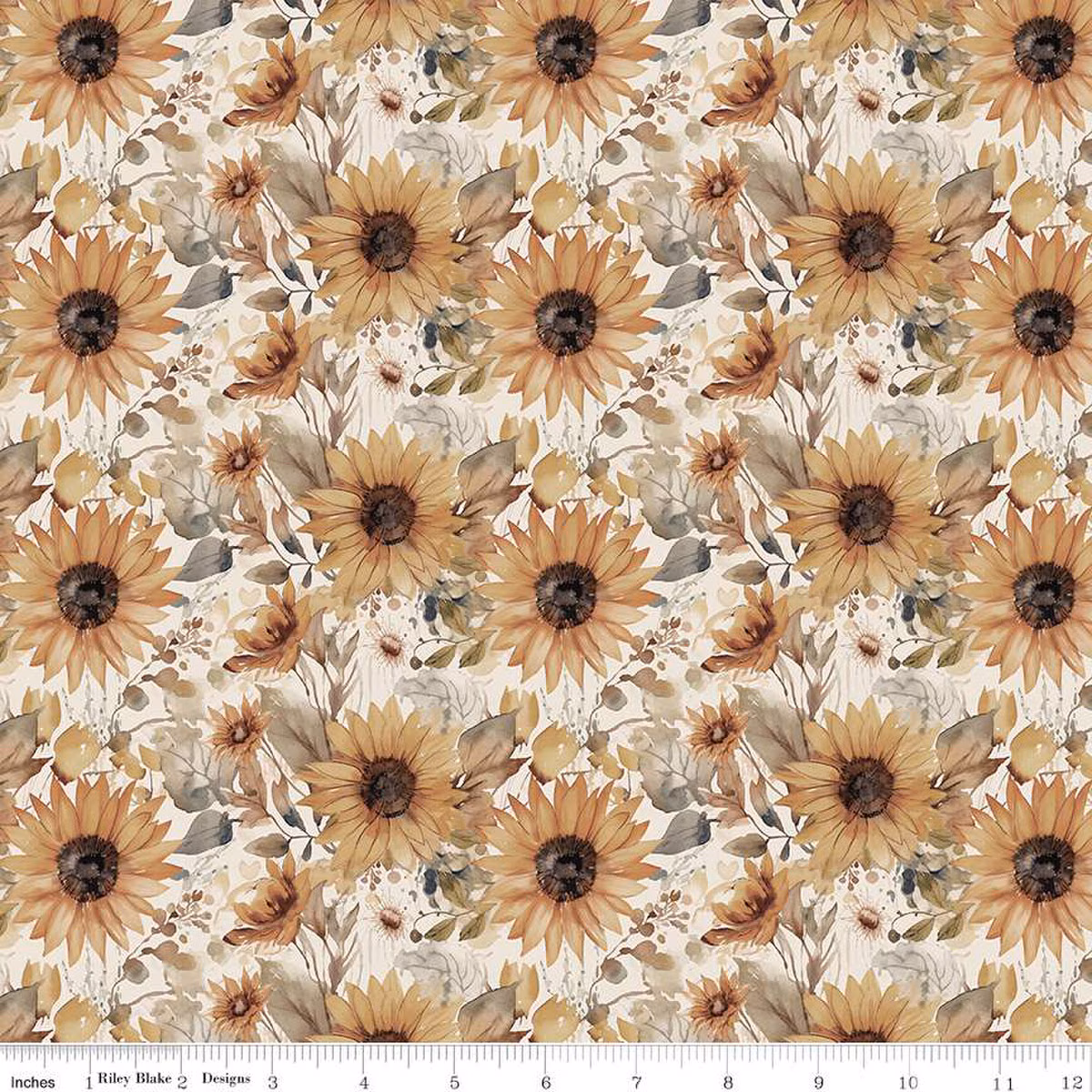 Evening on the Prairie Watercolor Sunflowers Cream by Modern Prairie for Riley Blake