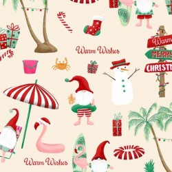 Holiday Gnomes Deck the Palms Cream by Monica Mota for Michael Miller