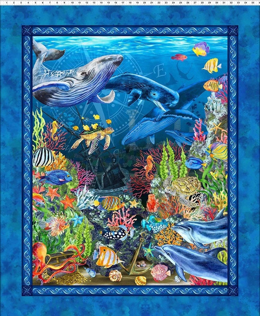 Calypso II Blue Panel by Jason Yenter for In The Beginning Fabrics