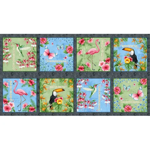 Tropical Vibes Charcoal Block Panel by Emma Leach for Blank Quilting